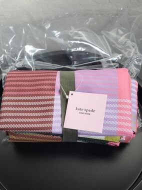 NWT Kate Spade Plaid Striped Roll-Up Rainbow Picnic Blanket